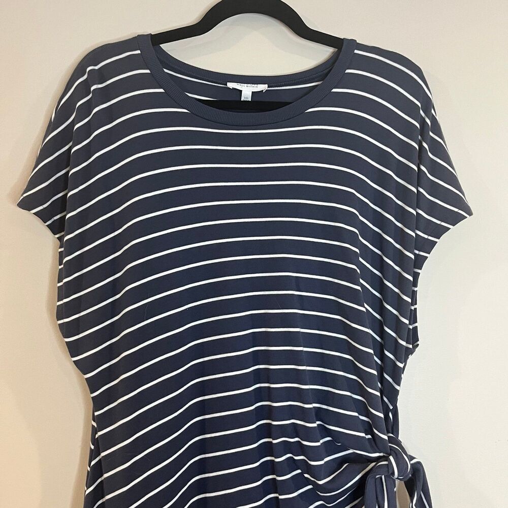 Haven Well Within Organic Cotton Interlock Knot Waist Dress Blue Stripe size XXL - Picture 3 of 6